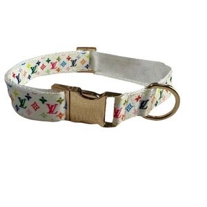 Dog Collar Designer Big Logo, Colorful Size M Golf Hardware 3/4" Wide